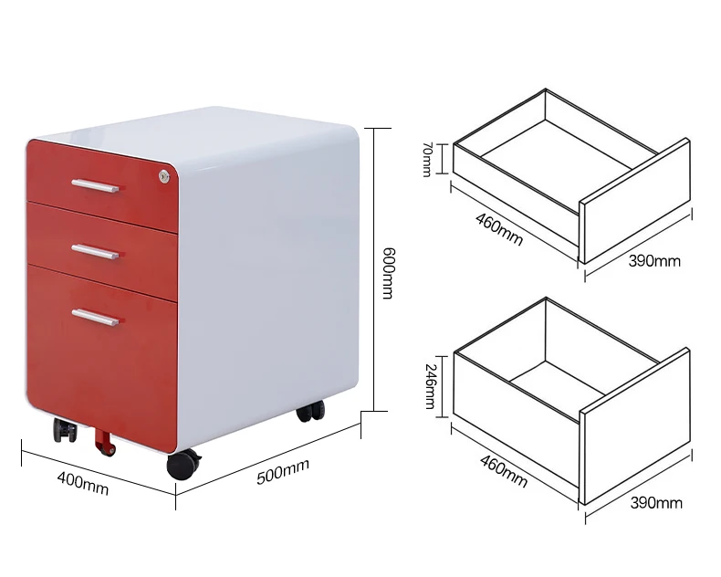 3 Drawers Metal File Cabinets Fireproof Steel Mobile Pedestal Portable Storage Movable Durable a4 File Cabinet With Wheels
