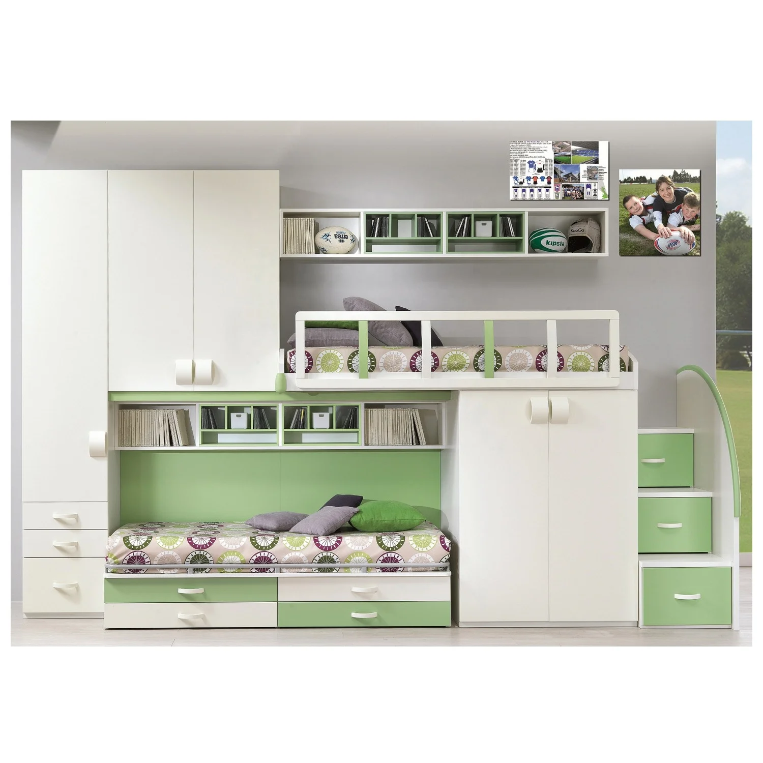 Лидер продаж, современная детская мебель для спальни, двойная Лофт-кровать EUBK110, детская двухъярусная кровать со столом и лестницей