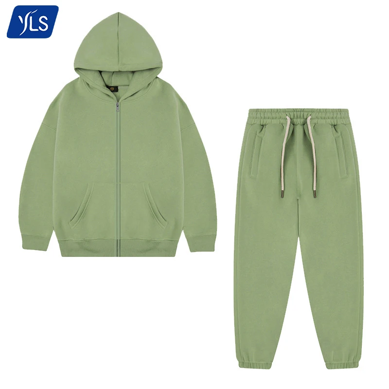 YLS Large Stock Streetwear Workout Soft Warm Custom Printed Kids Blank Two Piece Knitted Zip Tracksuit Sets for Winter