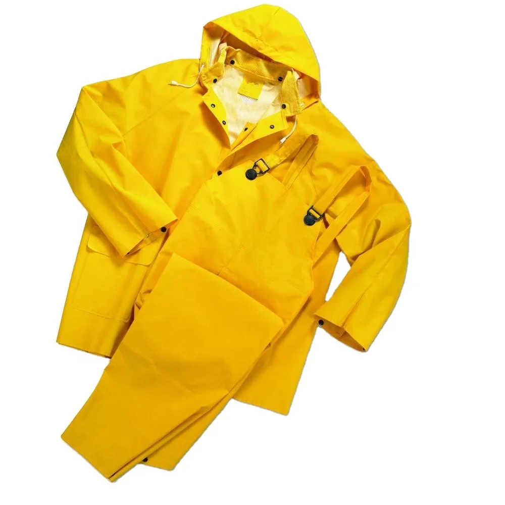 Patch leather raincoat double layer breathable high visibility split yellow raincoat