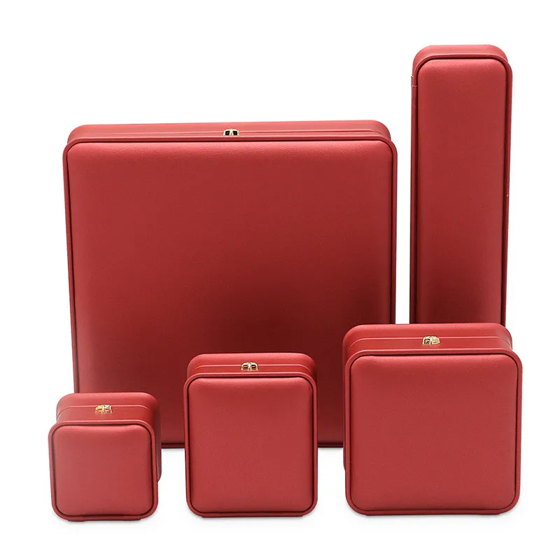 Factory Custom red color luxury jewelry gift Box packaging with Jewellery high grade PU leather Wholesale
