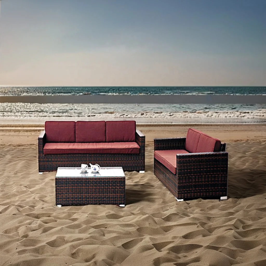 TG Garden Furniture Outdoor Round Plastic Chair Pe Rattan Sofa Set New Design Tables Chairs for Umbrella