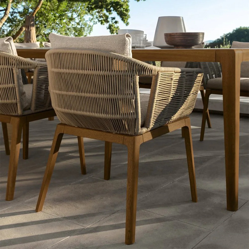 European outdoor patio table and chair aluminium frame garden set furniture outdoor rope chair set for hotel villa