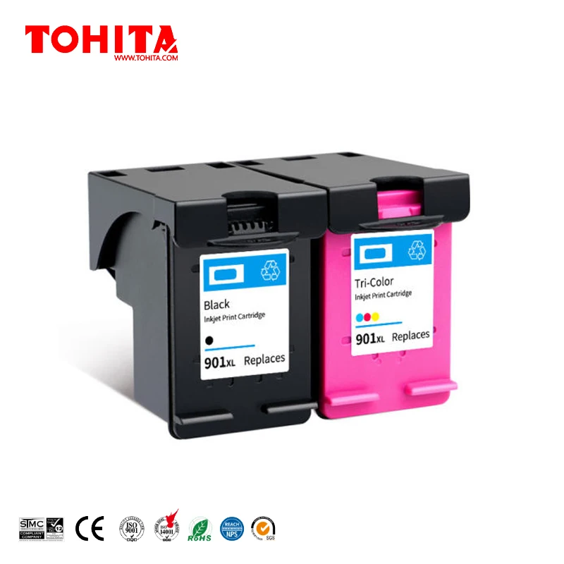 Ink Cartridge CC653A CC654A CC656A for HP 901 for HP Officejet J4580 J4660 and J4680 Printers TOHITA