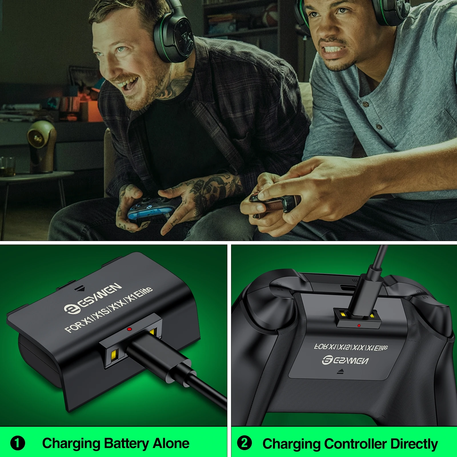 2X1200mAh Rechargeable Battery Packs For Xbox Series X|S/Xbox One X/S + 4 Battery Covers For Xbox Charger Kit With USB Cable