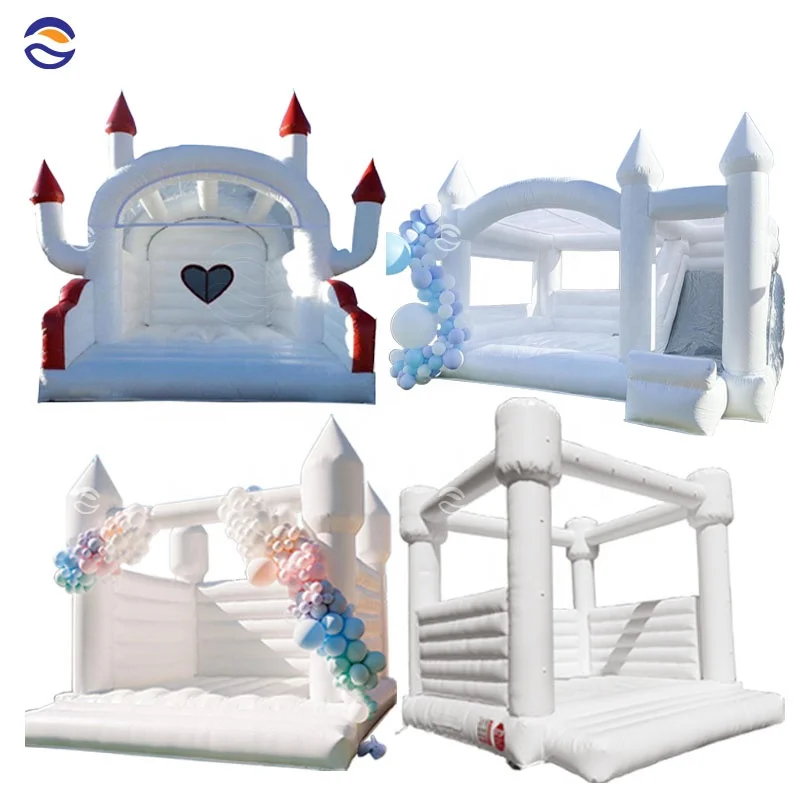 Custom Mini White Inflatable Wedding Castle Bounce House 8x8 Bouncy Jumping Bouncer With Blower For Party