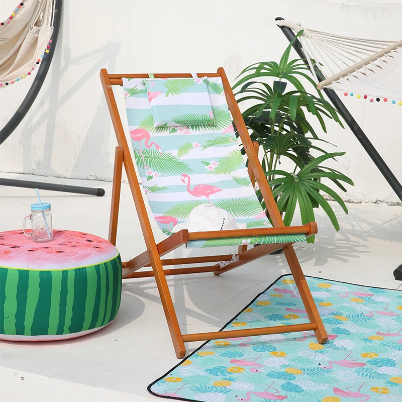 2022 adult wooden chaise pool lounger camping sea cover portable cheap outdoor folding fabric for beach chaise lounge chair