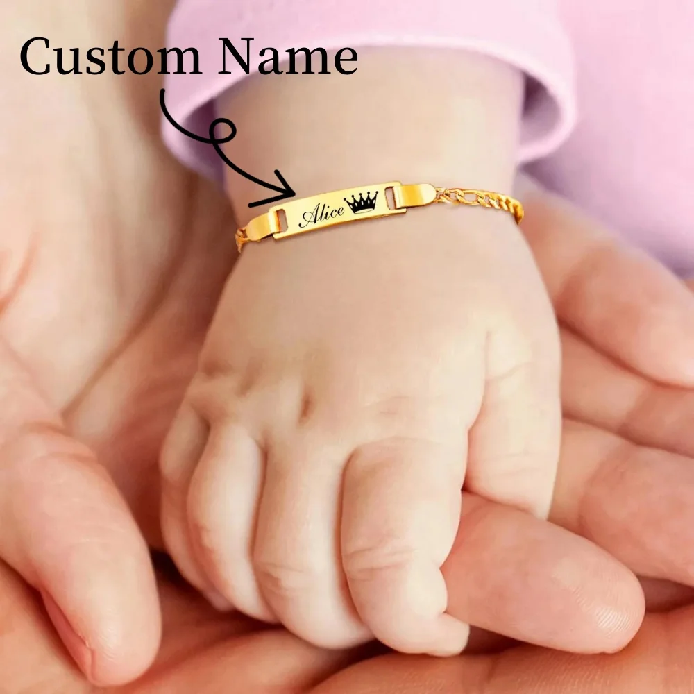 Lateefah Children Anniversaries Custom Engraved DIY Name Gold Plated Stainless Steel Curved Baby Bracelet