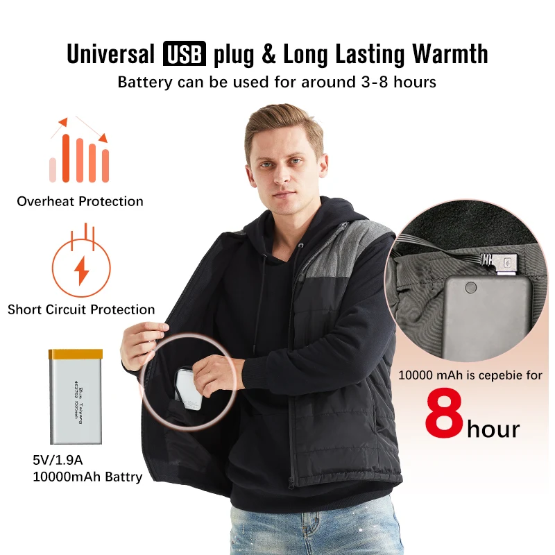 Factory custom double switch 9/11 places winter heated vest men women usb heated jacket 8xl 9xl