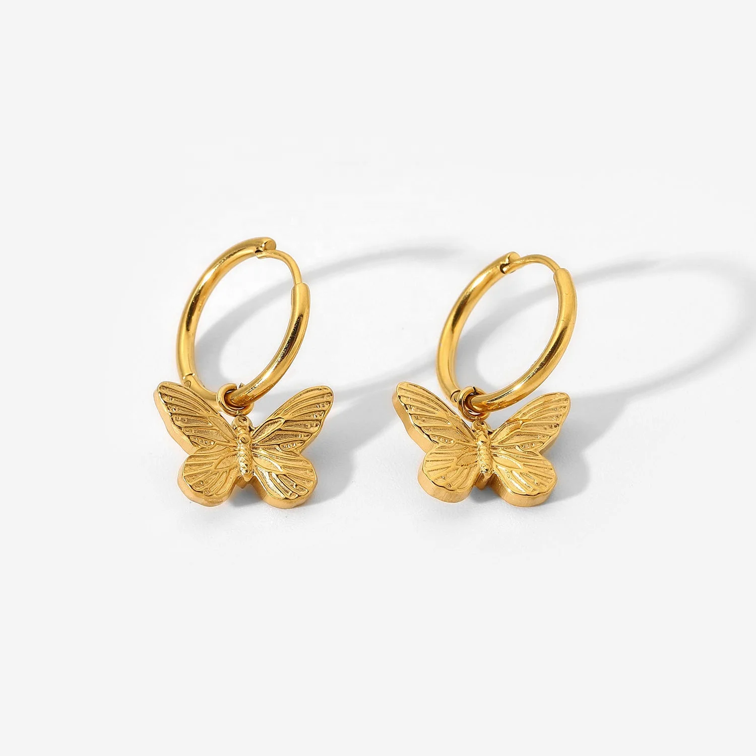 European And American Fashion Earrings 18K Gold-Plated Hanging Butterfly Stainless Steel Earrings