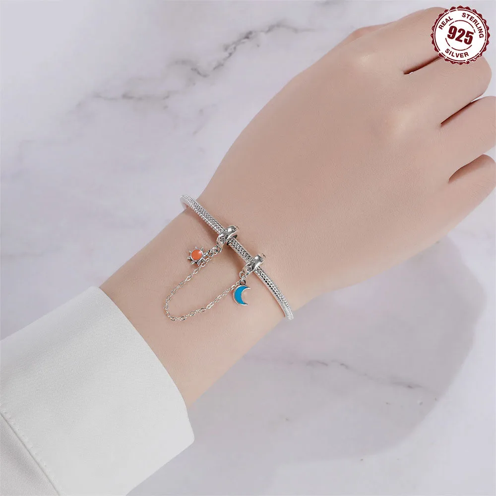 Fashion Fine Jewelry Charms S925 Silver Metal Sun Star Heart Butterfly Tree Bee Safety Chain DIY Bracelet Necklace Accessories