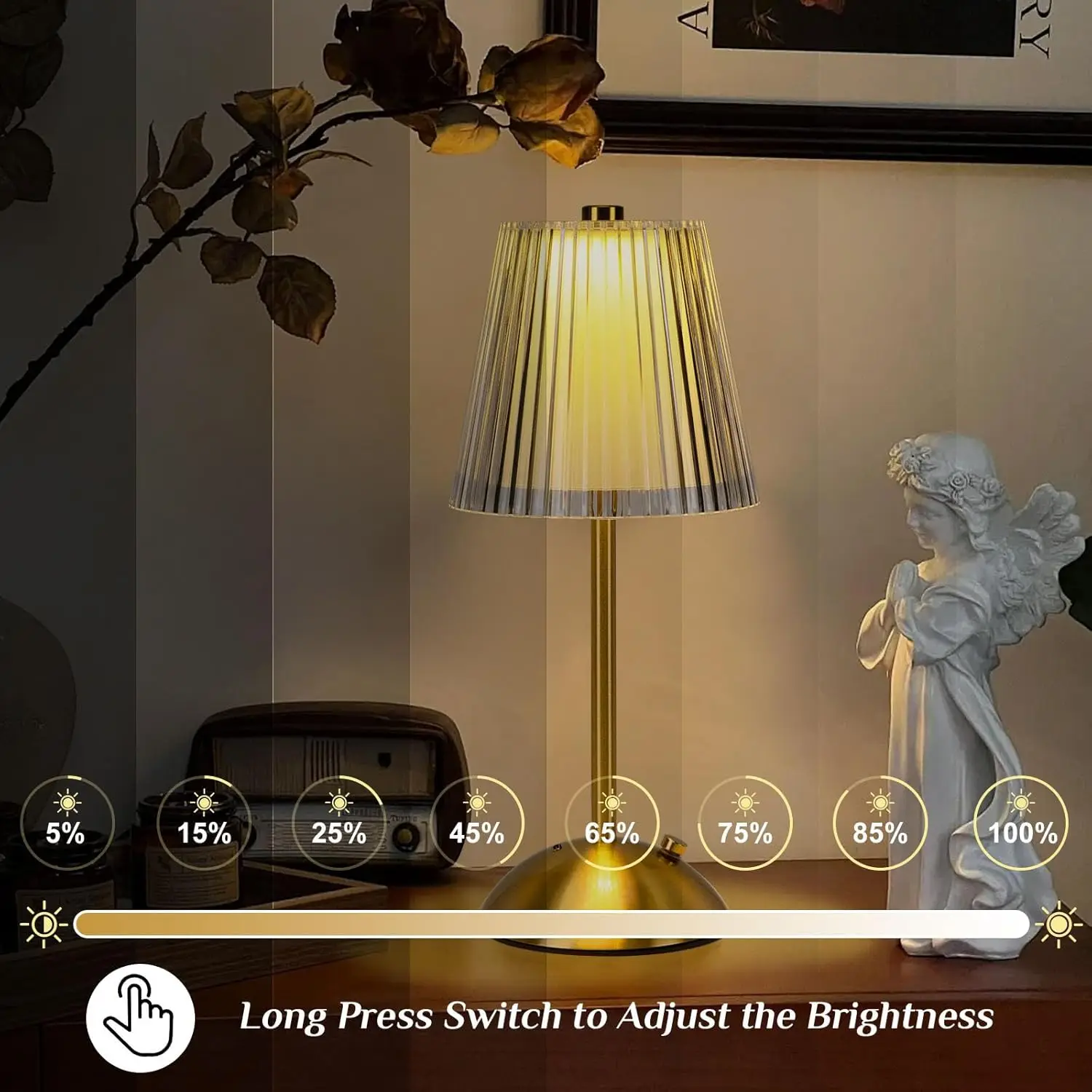 IP54 LED Desk Light 5000mAh Battery Operated 3Color Stepless Dimming Portable Rechargeable Table Lamp for Restaurant Bedroom