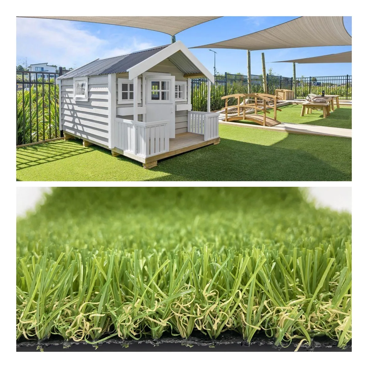 Natural Looking 4 Tones M shaped Turf Artificial Grass Synthetic For Decorations