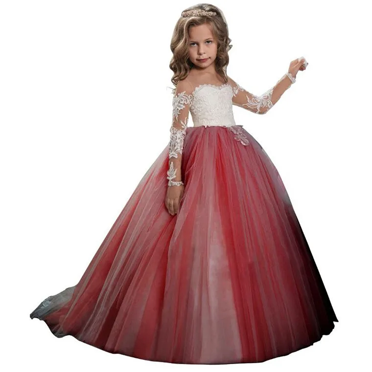 Fashion  Appliques kids wedding Flower Girls Party Evening Dresses