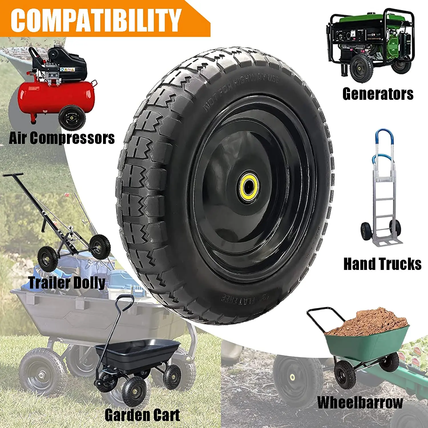 HKT1014 Wholesale Wheels Speed Skates Pu Flat Free Solid Tire Gorrilla Carts Replacement