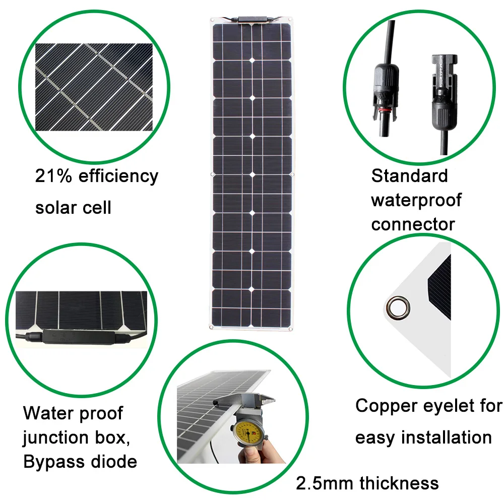 2pcs 50w narrow shape 100w flexible solar pane kit