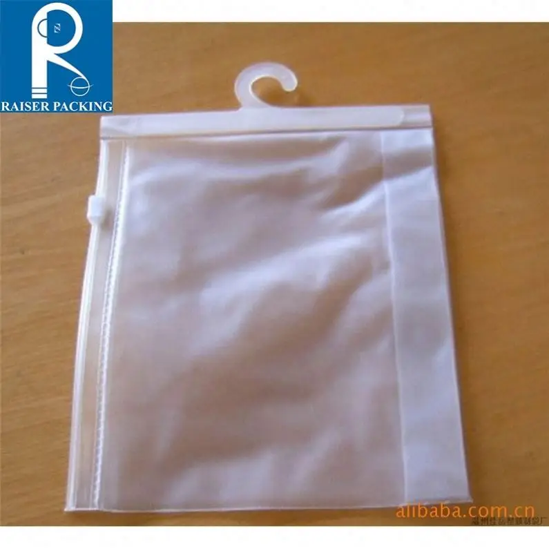 Factory custom printed cheap clear plastic garment bags with hanger apparel packaging with hook for Underwear and Socks