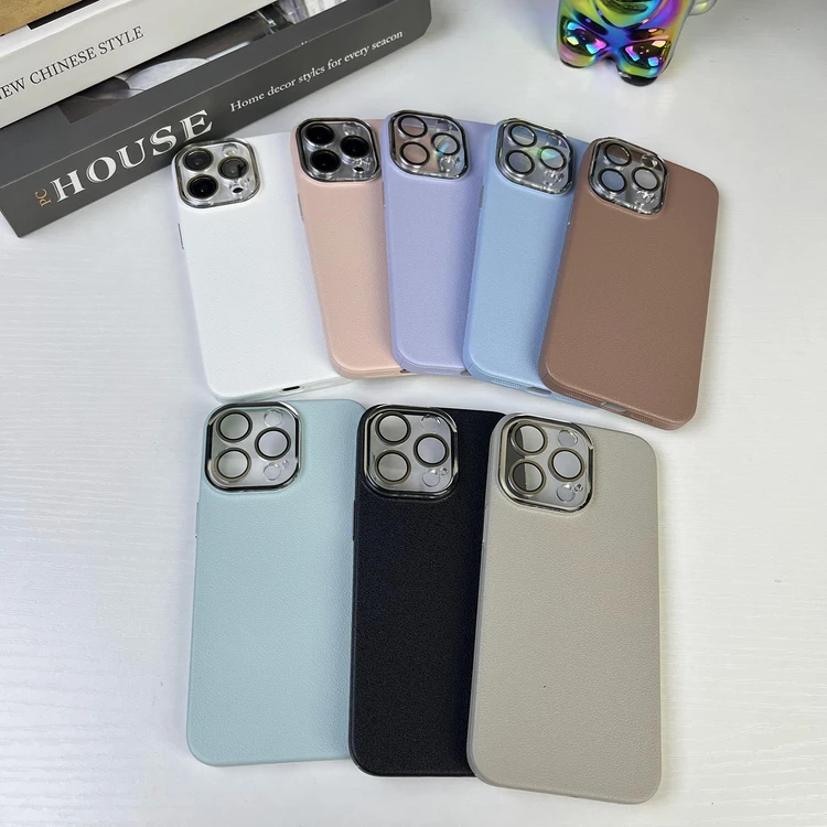 With Camera Protection Phone Case For iPhone 15 16 Pro Max Anti Fingerprint PU Leather Phone Case For iPhone 14 13 12 Pro Max