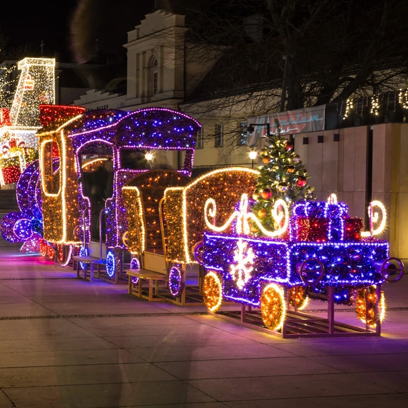 Outdoor Waterproof Customized LED 3D Bus Train Car Motif Light For Garden Park Zoo Street Shopping Mall Decoration