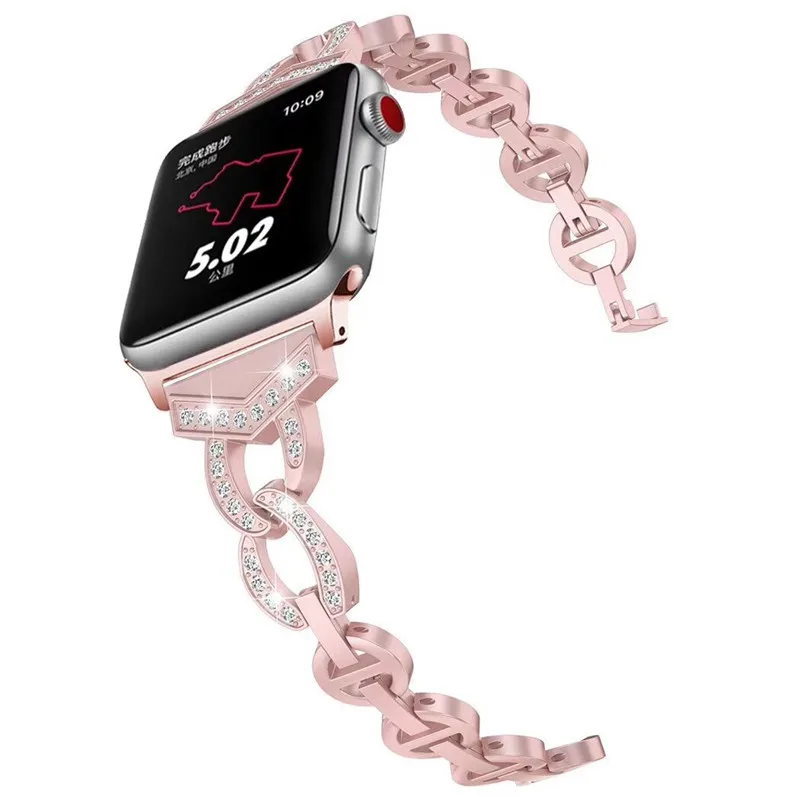 Women Ladies Bracelet for Iwatch Watch Band  Diamond Cowboy Chain Strap 41mm 45mm 40mm 44mm 42/38mm Metal Belt
