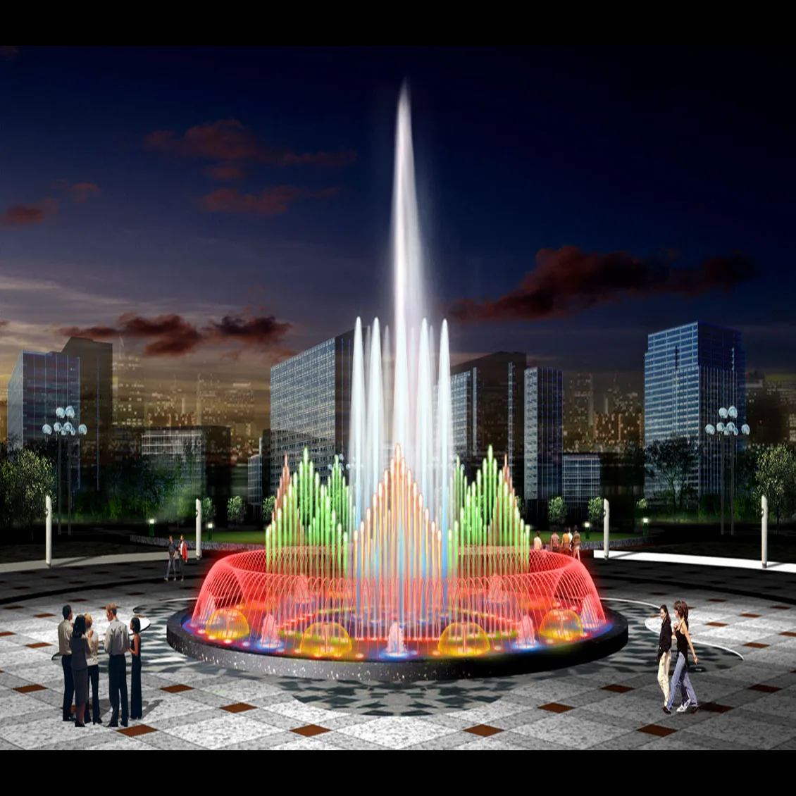 Good-looking lake dancing water fountain