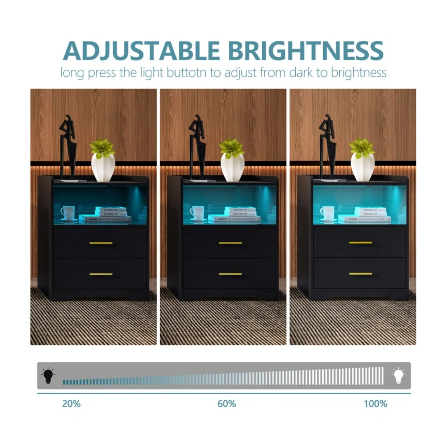 China Supplier home furniture bedroom nightstand with fingerprint smart bedside table