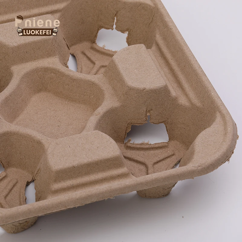 Reusable Cup Carrier Coffee Tea Hot Drink Paper Pulp Cup Holder 4 Compartment Takeaway Carrier Tray