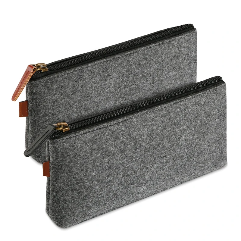 2-Pack Multi-Functional Felt Pouch Zipper Bag felt pencil case wholesale for School Supplies