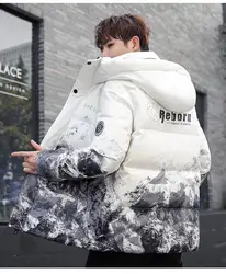 Winter Down jacket men and women fashion Down Coat with Adjustable Hood Warm Winter Jacket snow mountain gradient color