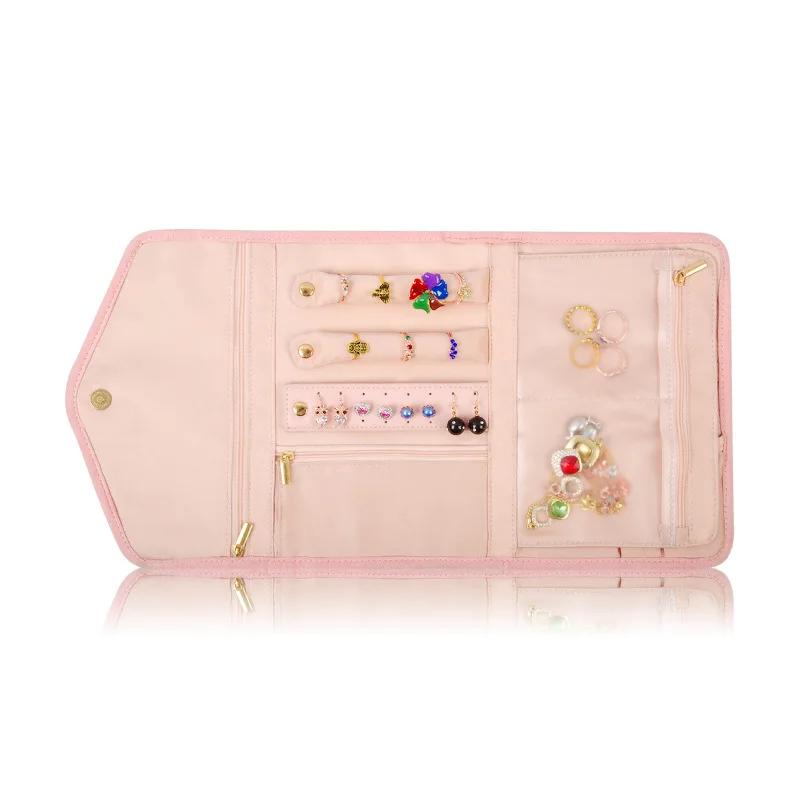 Wholesale Fashionable Velvet Travel Jewelry Case with Zipper Closure Letter Pattern Jewelry Organizer Roll Bag