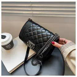 Fashion Luxury Lady Messenger Bag Small Handbags Black Rhombic Lattice Pu Leather Crossbody Bags For Women