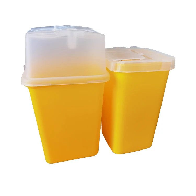 Portable 5 liter plastic disposable medical square sharps waste pungent biological disposal container box supplier