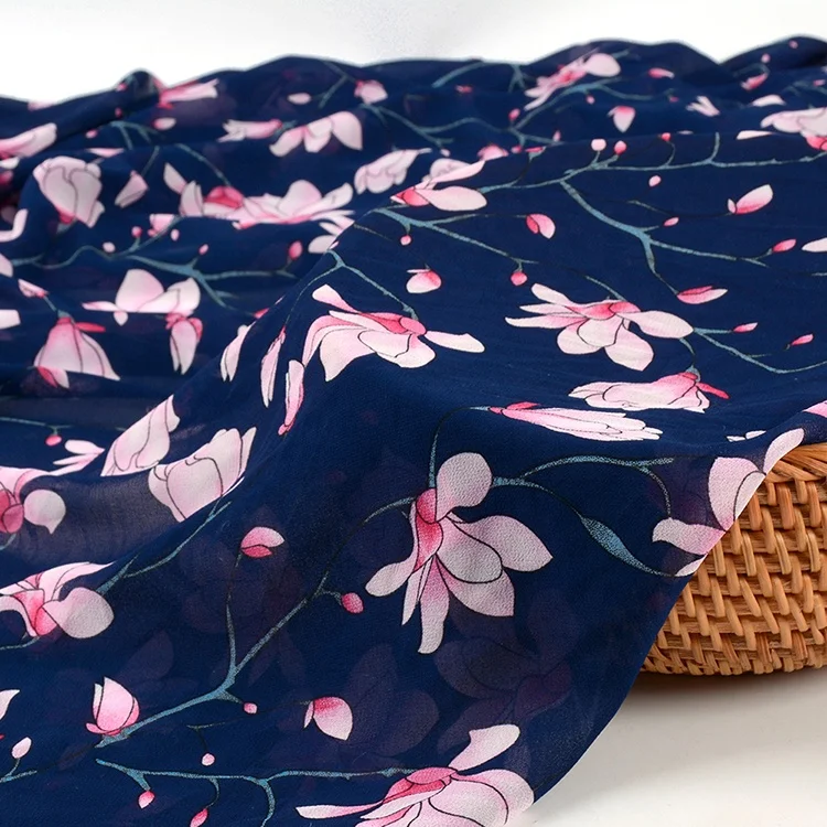 Amazon supplier trendy poly woven spring floral moss crepe chiffon fabric meter printed