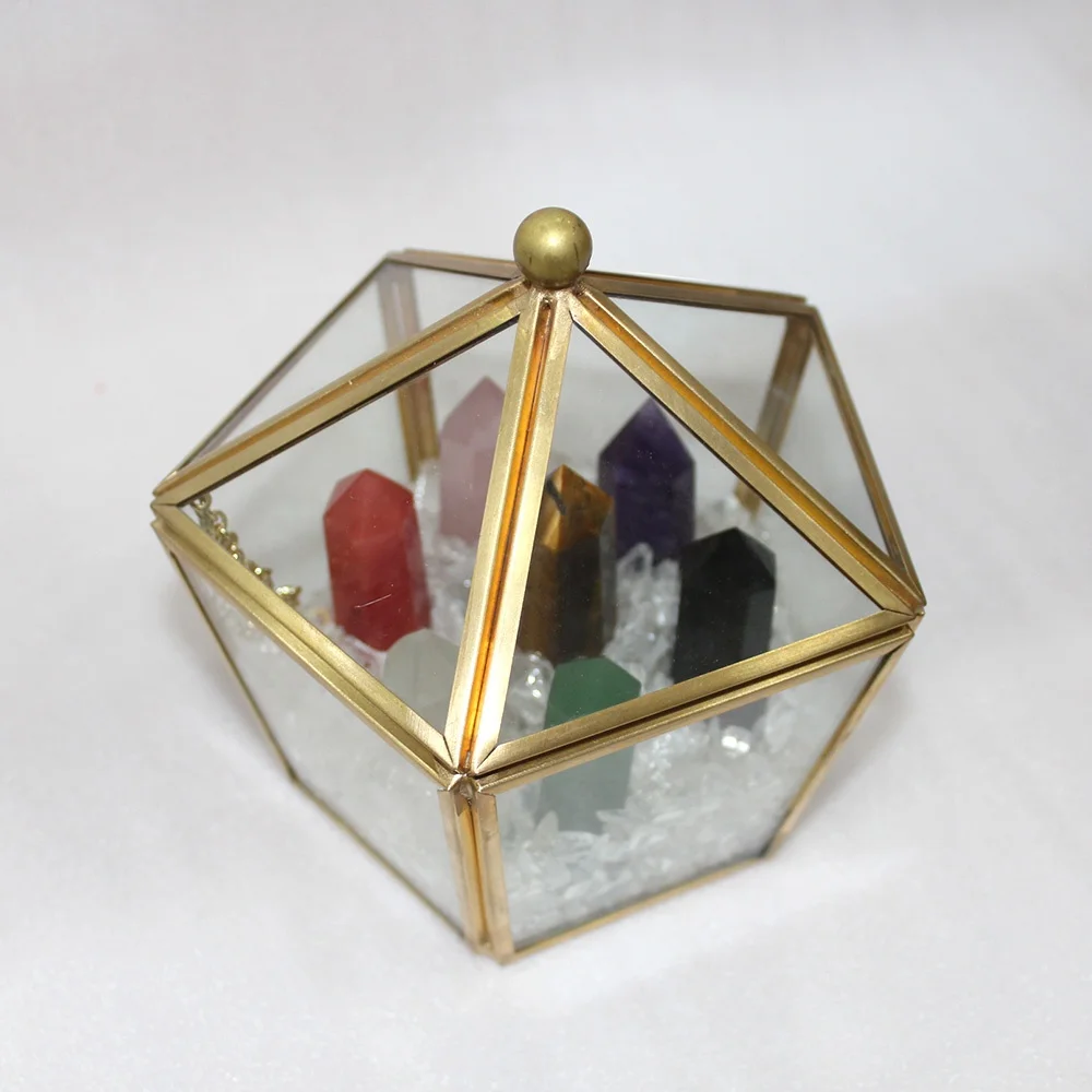
Natural Crystal point Wand Gift Glass Box Seven Colors Raw Energy Gemstone Seven Star Array set for Healing 