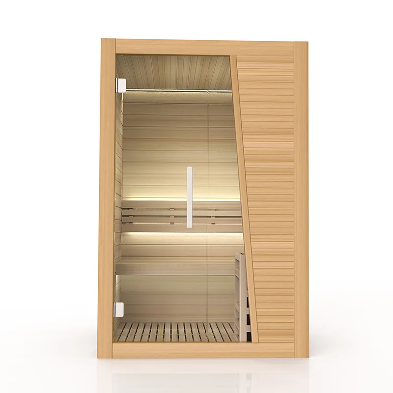 Standard 2-3 People Infrared Wooden Sauna Cabin Hemlock Traditional Sauna Stove Dry Steam Sauna With Colorful Light