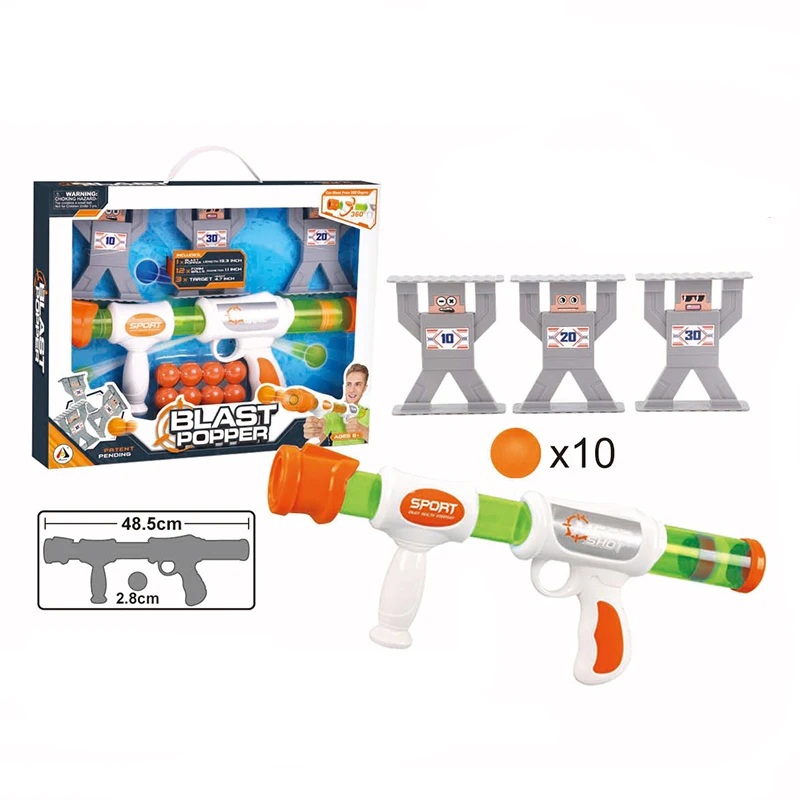 Plastic blast popper pump air gun target game toy set with EVA foam ball gun Blast popper gun