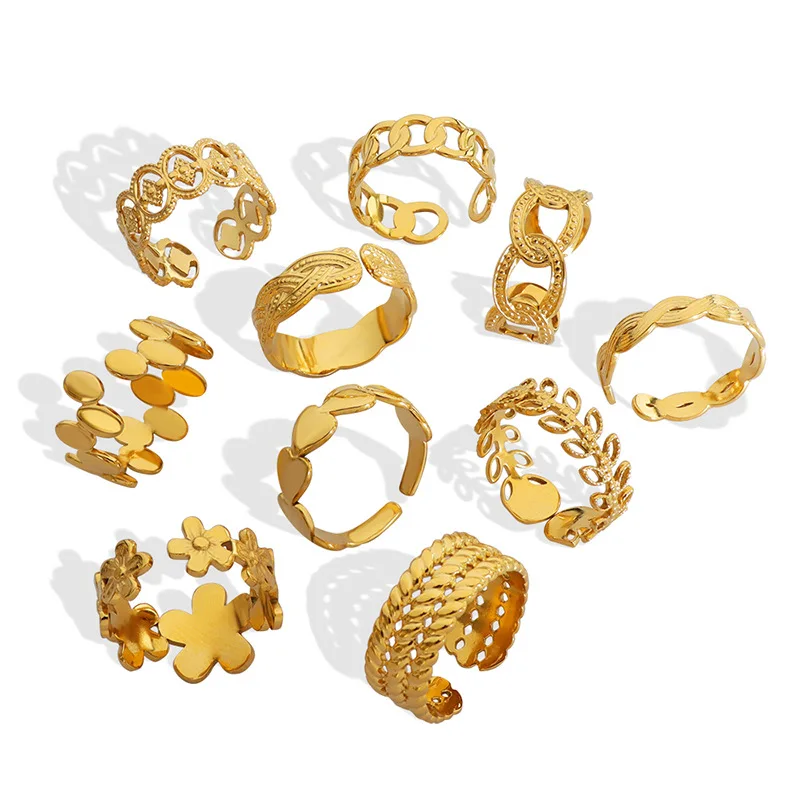 high quality 10 styles stainless steel fashion jewelry rings chain flower titanium steel 18k gold wholesale jewelry