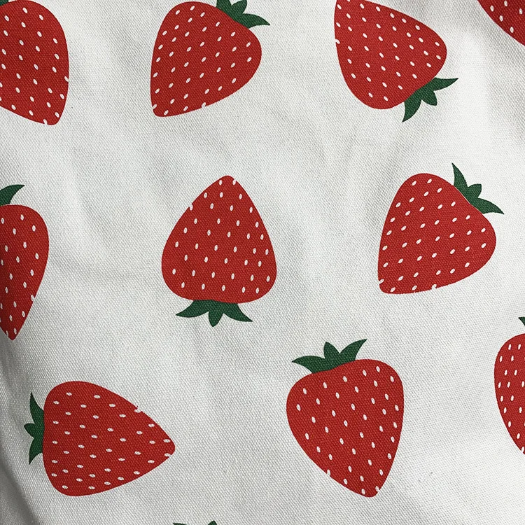 2024 new strawberry printed canvas bag, college student ins shoulder bag, large capacity canvas book bag