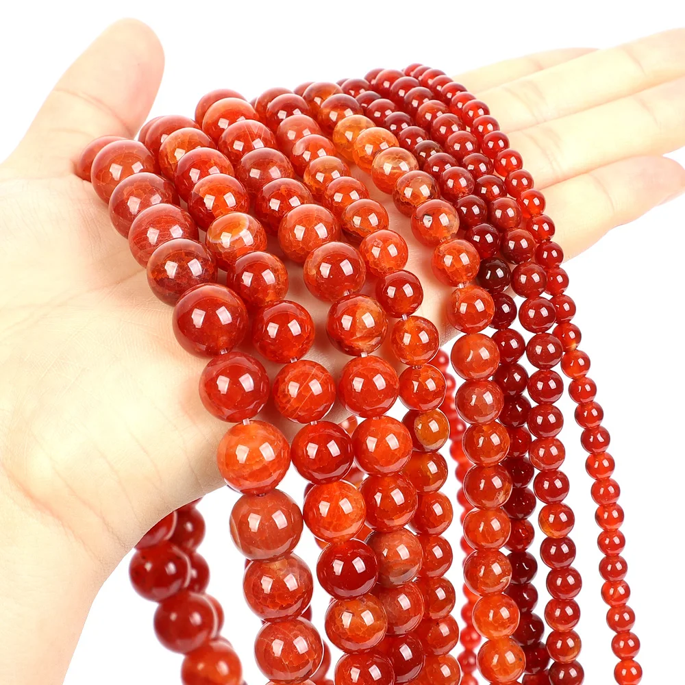 4 6 8 10 12mm Natural Stone Carnelian Round Beads Red Agate Loose Beads For Jewelry Making DIY Bracelet Necklace Accessories