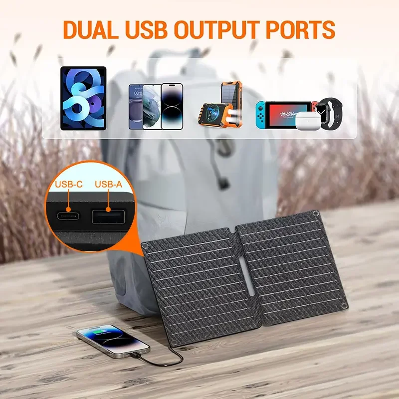 Multi-port foldable solar panel 20 watt 5v waterproof ETFE solar panel 5v 9v 12v 18v for Portable Power Station