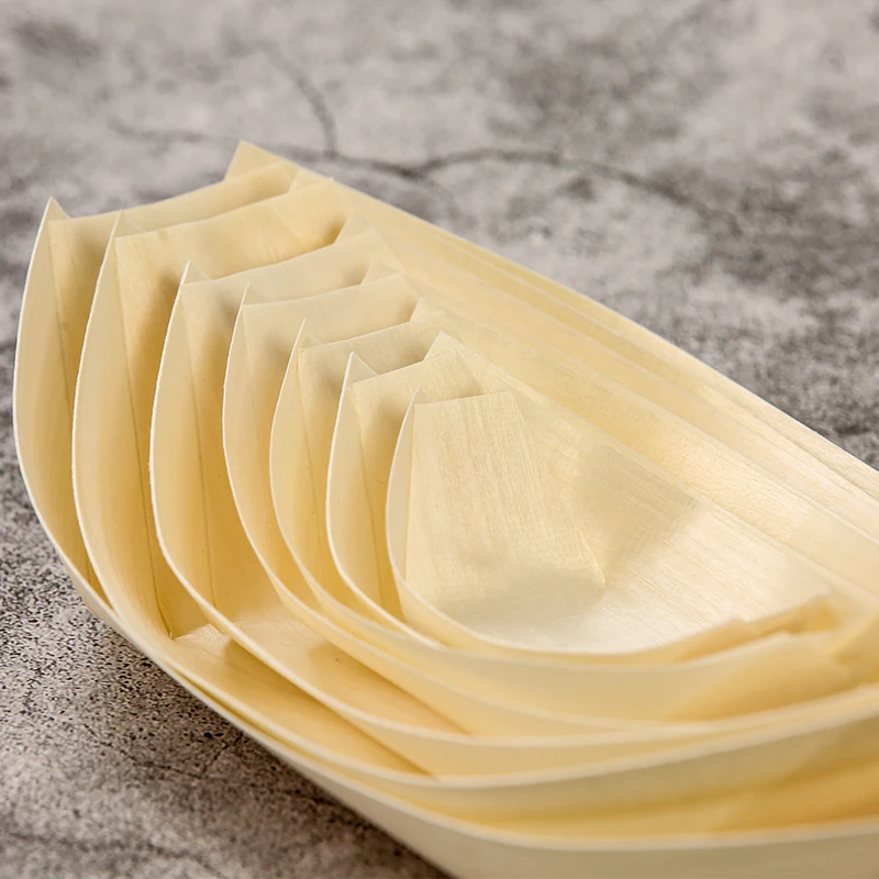 Biodegradable Cheap Natural Disposable Wooden Sushi Boat Plates Dishes