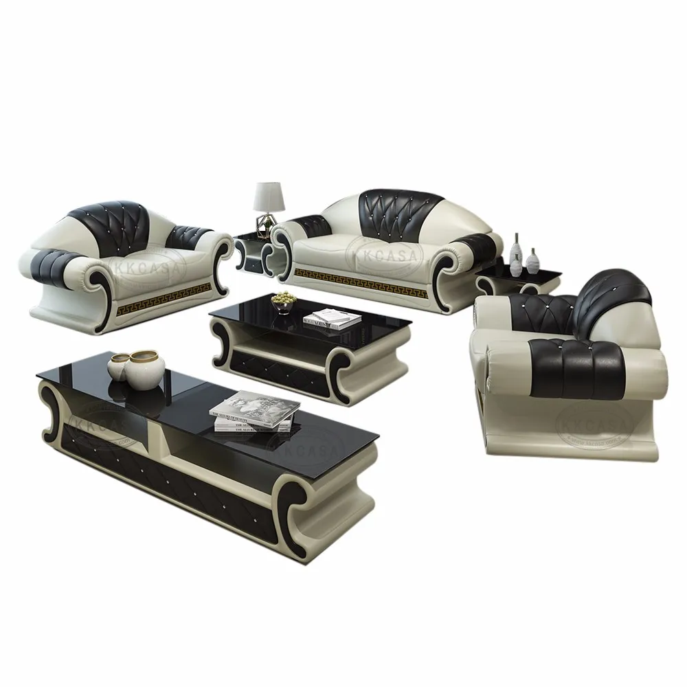R3012 black and white leather sofas set 1+2+3
