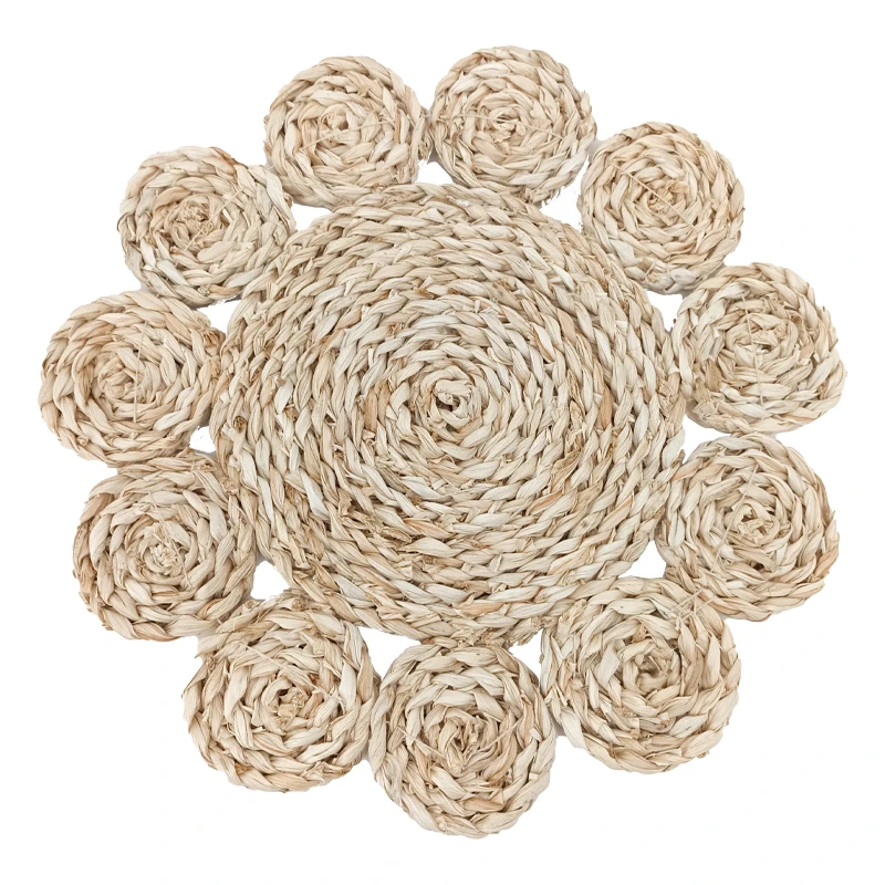Multi-Purpose Natural Corn Husk Heat Insulated Placemat Round Western Cuisine Dish Pad For Home Hotel Restaurant