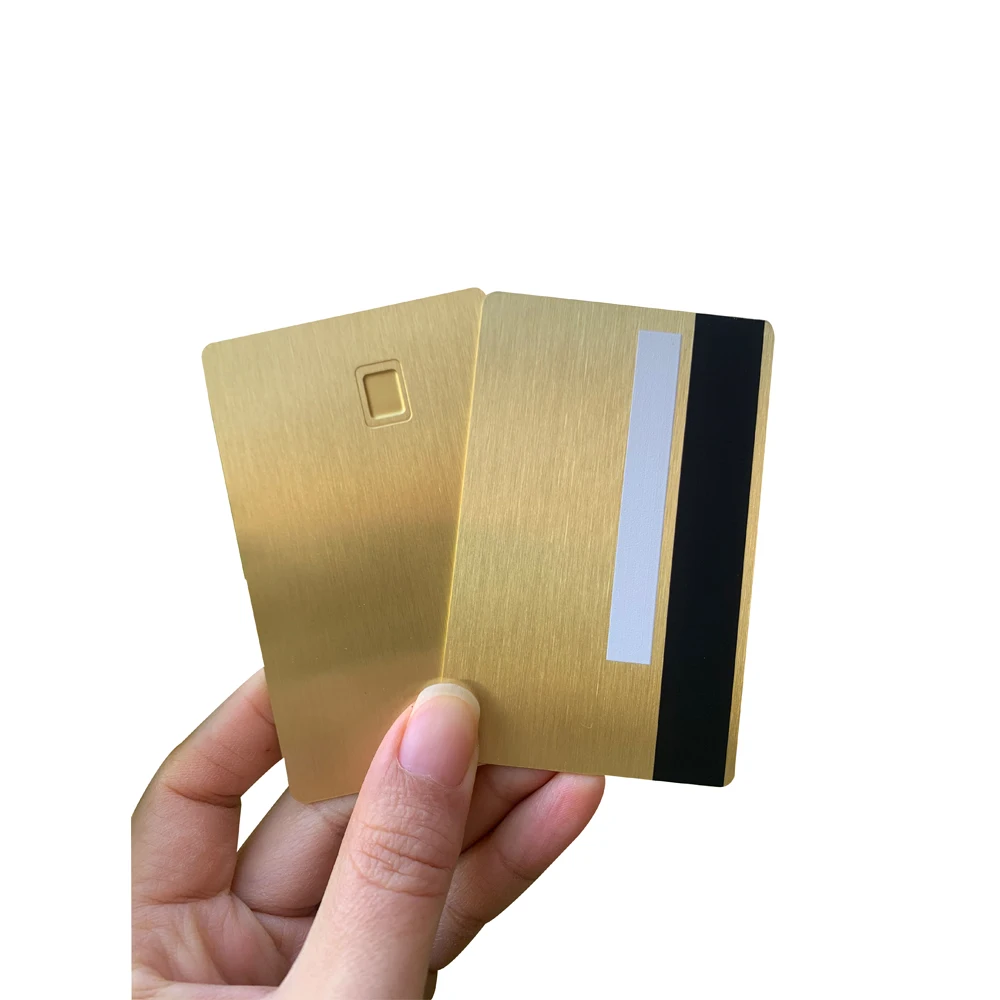 Credit Card Size 0.8mm Gold Brushed Metal Credit Card Stainless Steel Brass Metal Card with emv chip slot