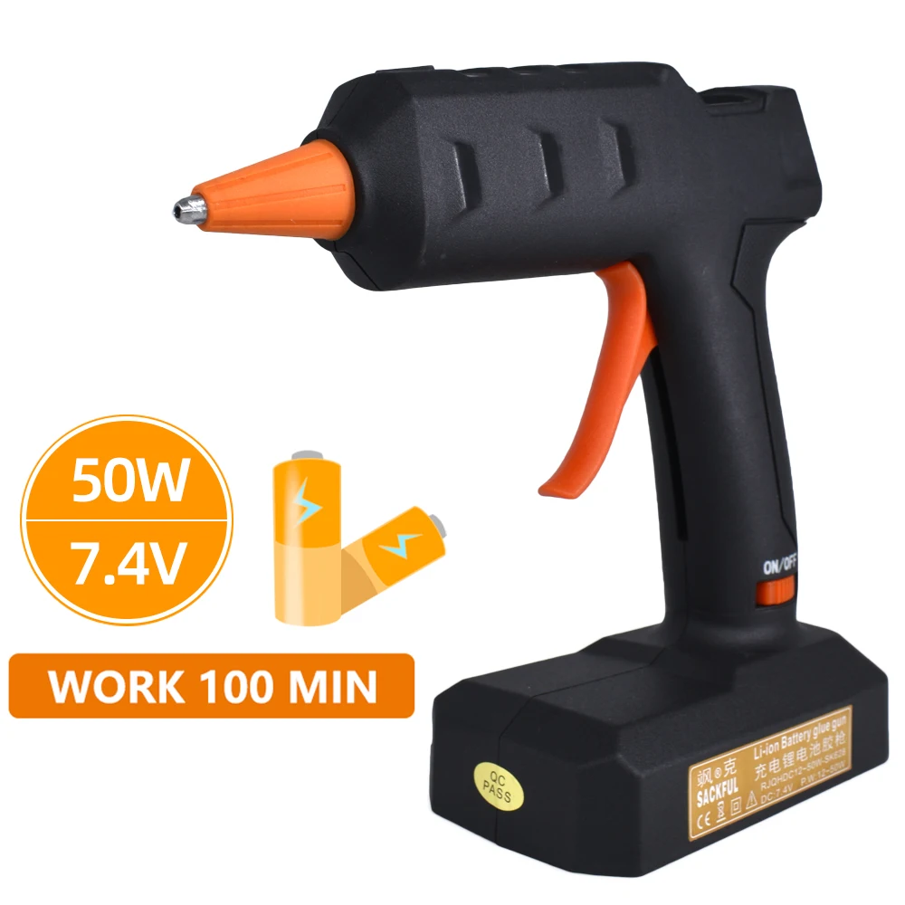 
Lithium battery rechargeable 50W PTC heating element black hot melt glue gun using 7MM glue stick Warm up for 1-5 minutes 