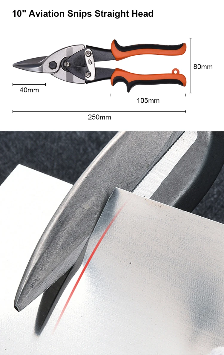 10 Inch Aviation Tin Snips, Straight Cut, Heavy Duty Metal Cutter for Cutting Sheet Metal, Chrome Vanadium Steel