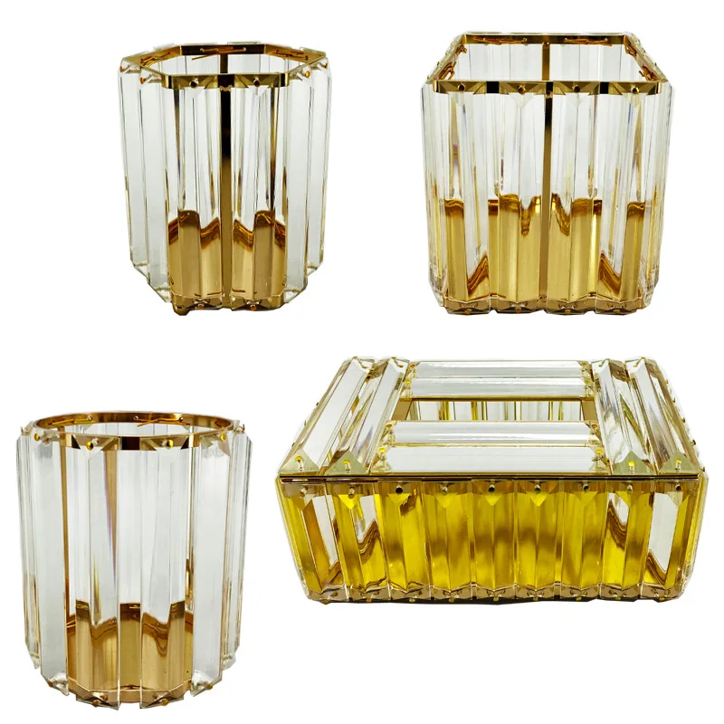 2021 Luxury Crystal Pen Holder Women Make Up Brush holder Table Bucket European Style Gold Brush Box