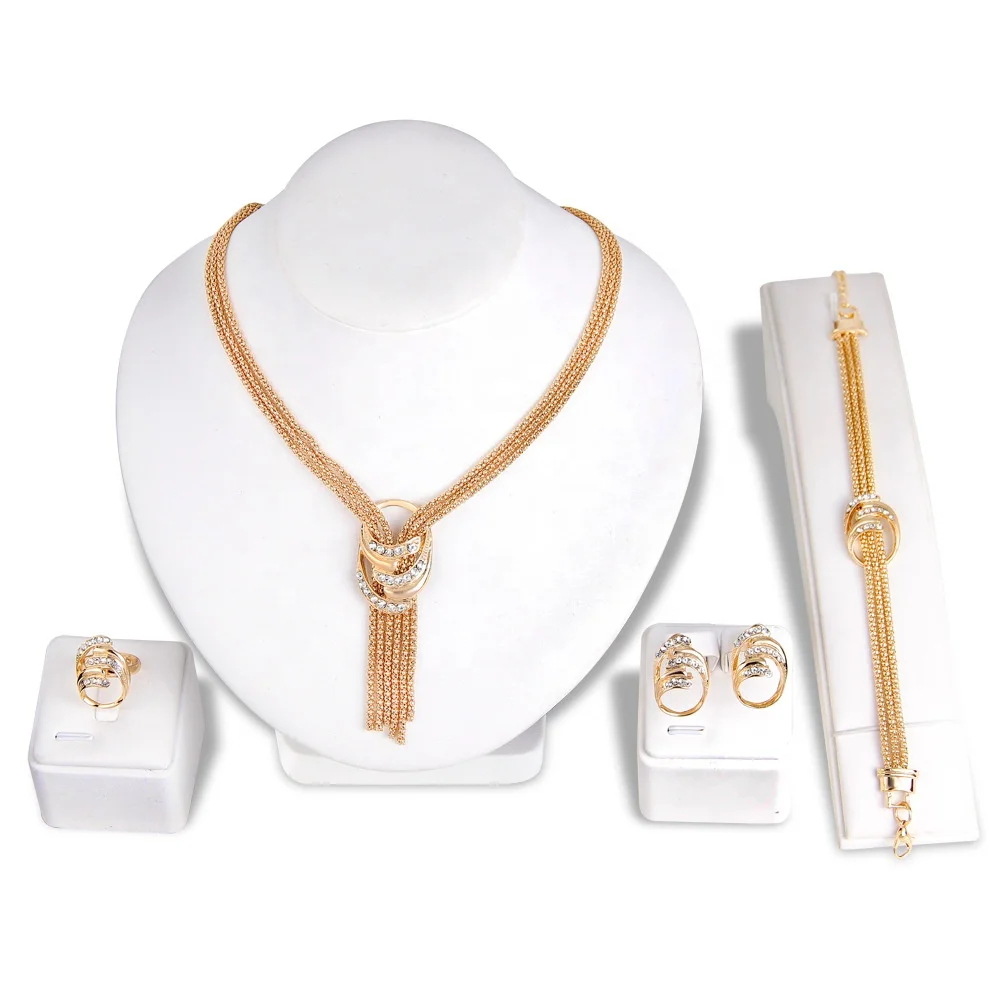 
newest hot sale rhinestone stainless steel Jewelry four-piece Sets Bridal Gold Plated Jewelry for woman 