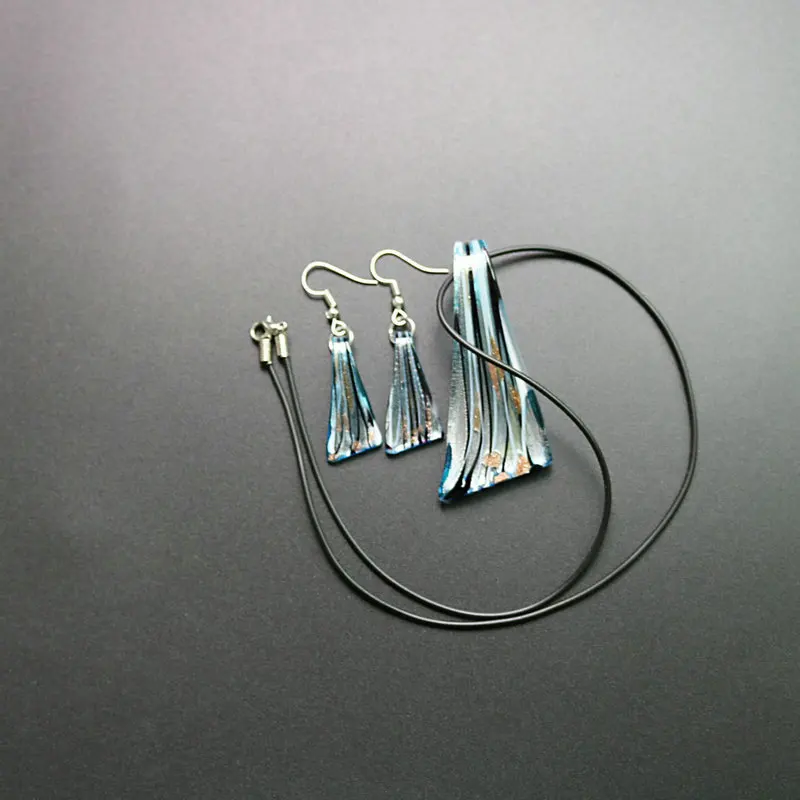 Wholesale Retro Fashion Murano Glass Necklace and Earrings Set Handmade Gold Sand Painting Classic Style