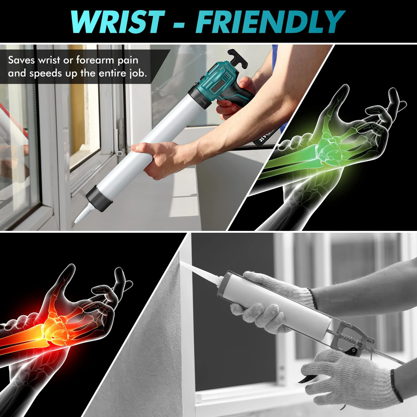 Caulking Gun 20oz/600ml Electric Caulking Gun 4 Adjustable Speeds Anti-Drip Battery Powered Bulk Caulk Guns